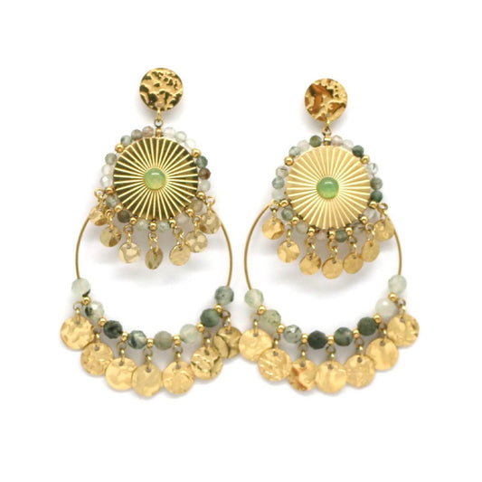 Labradorite and Gold Hoop Dangle Earrings - E4-282