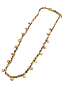 Faceted Semi Precious Stone Short Gold Charm Necklace -French Flair Collection-