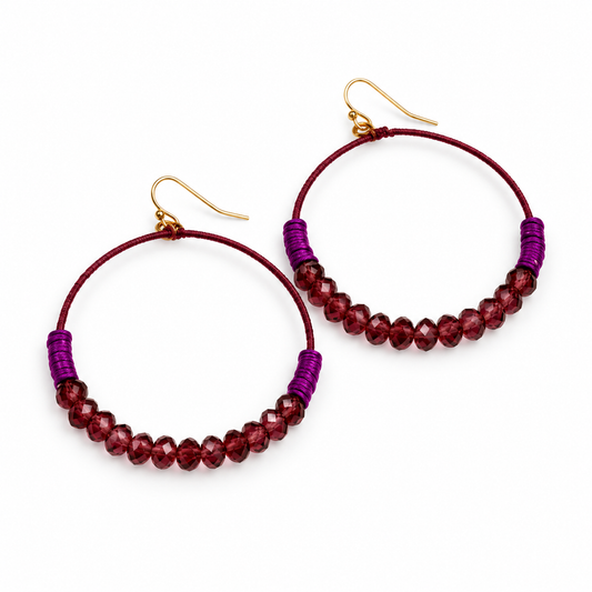 Crystal Beaded Hoop Earrings - E001-Purple