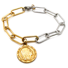 Load image into Gallery viewer, Silver and Gold Chain Bracelet with French Medal Charm -French Medals Collection-
