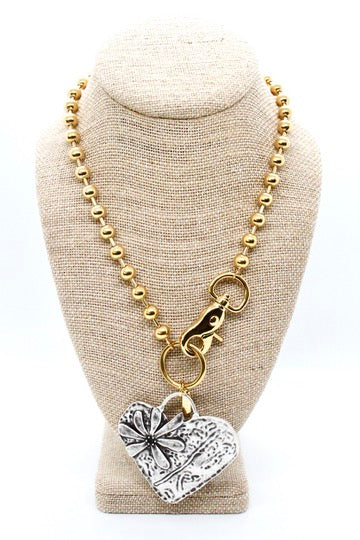 Heart Flower Pendant Convertible Gold Chain Necklace