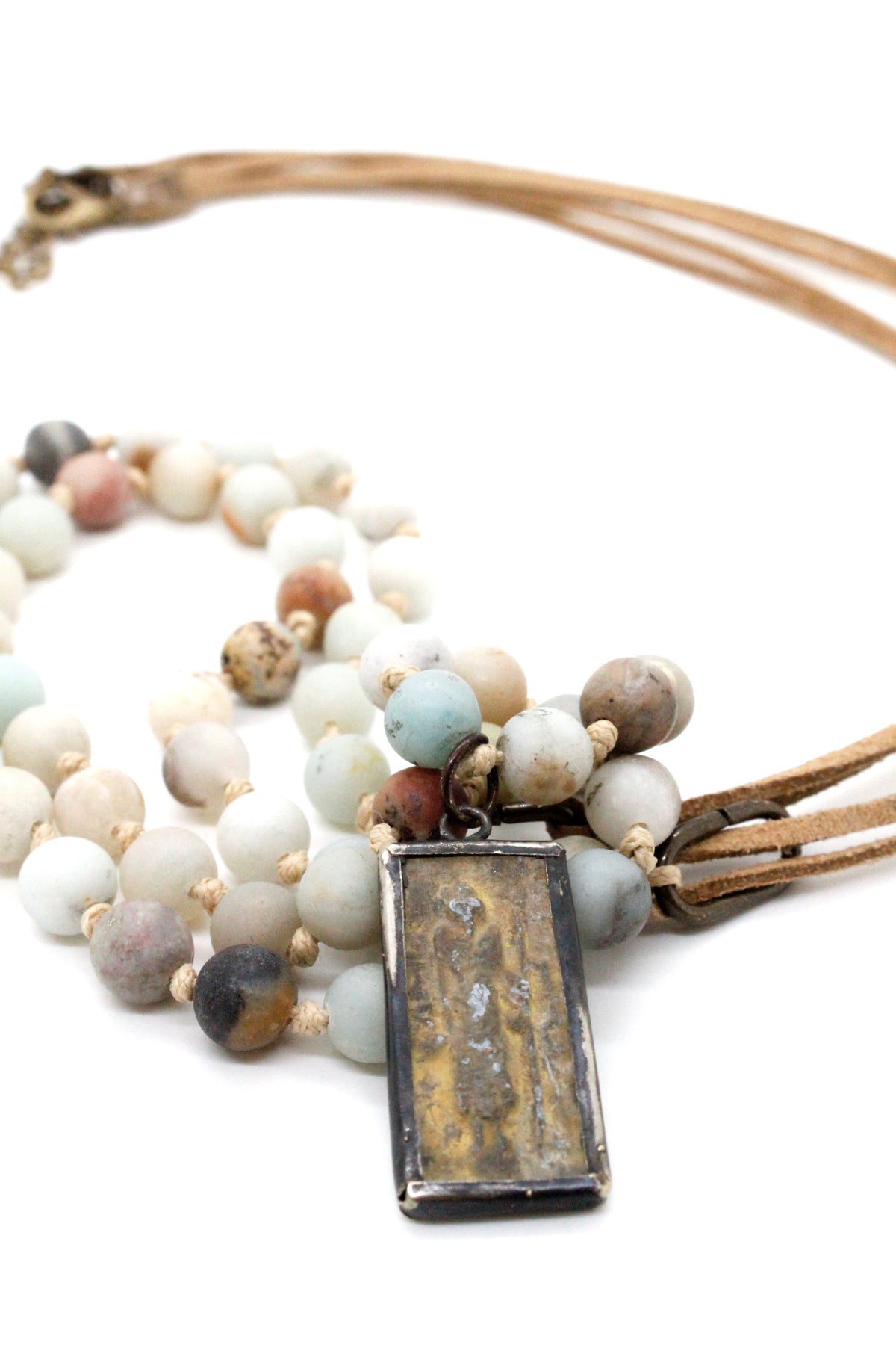 Buddha Necklace 65 - Amazonite and Leather Buddha Necklace - One of a Kind -