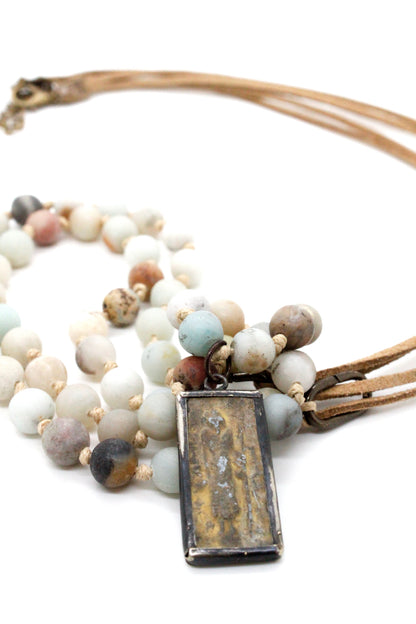 Buddha Necklace 65 - Amazonite and Leather Buddha Necklace - One of a Kind -