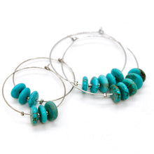 Load image into Gallery viewer, Delicate Turquoise Small Silver Hoop Earrings E7-015s
