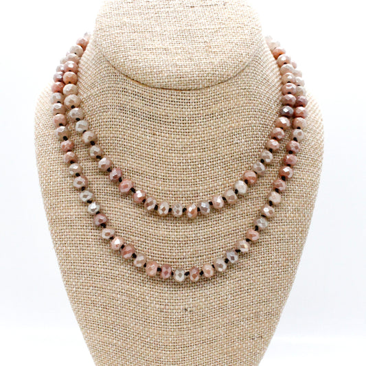 Hand-Knotted Long Peach Agate Bead Necklace - NL-PA
