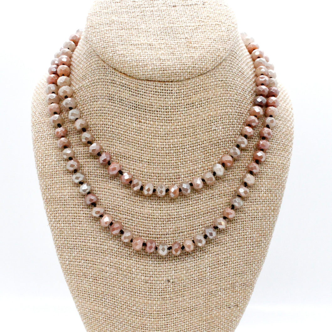 Hand-Knotted Long Peach Agate Bead Necklace - NL-PA