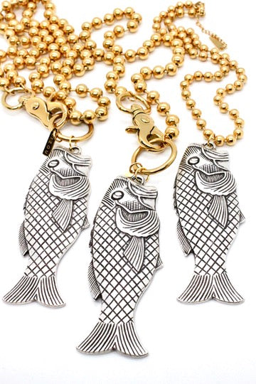 Large Fish Pendant Convertible Gold Chain Necklace