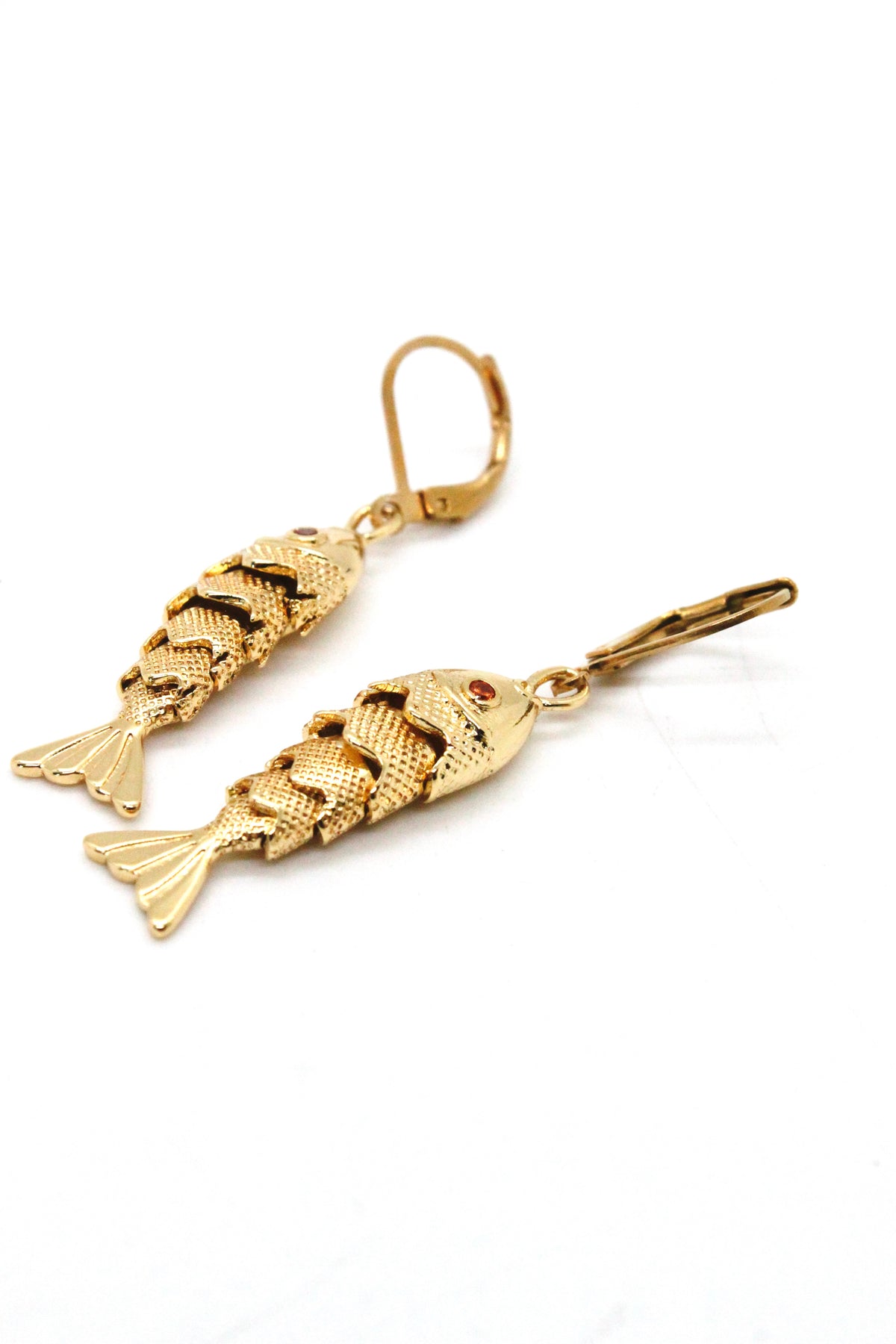 Medium Articulated Gold Fish Earrings - E4-267m
