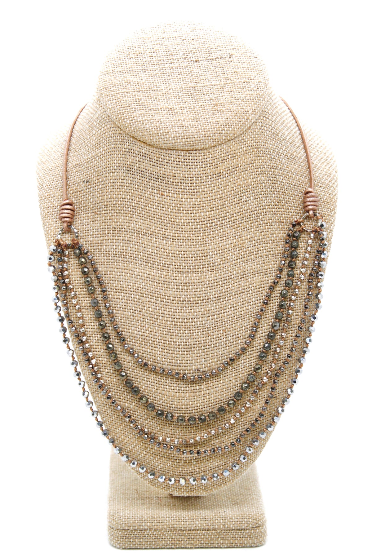 Semi Precious Stone Multi Strand Short Necklace - NLS-Precious