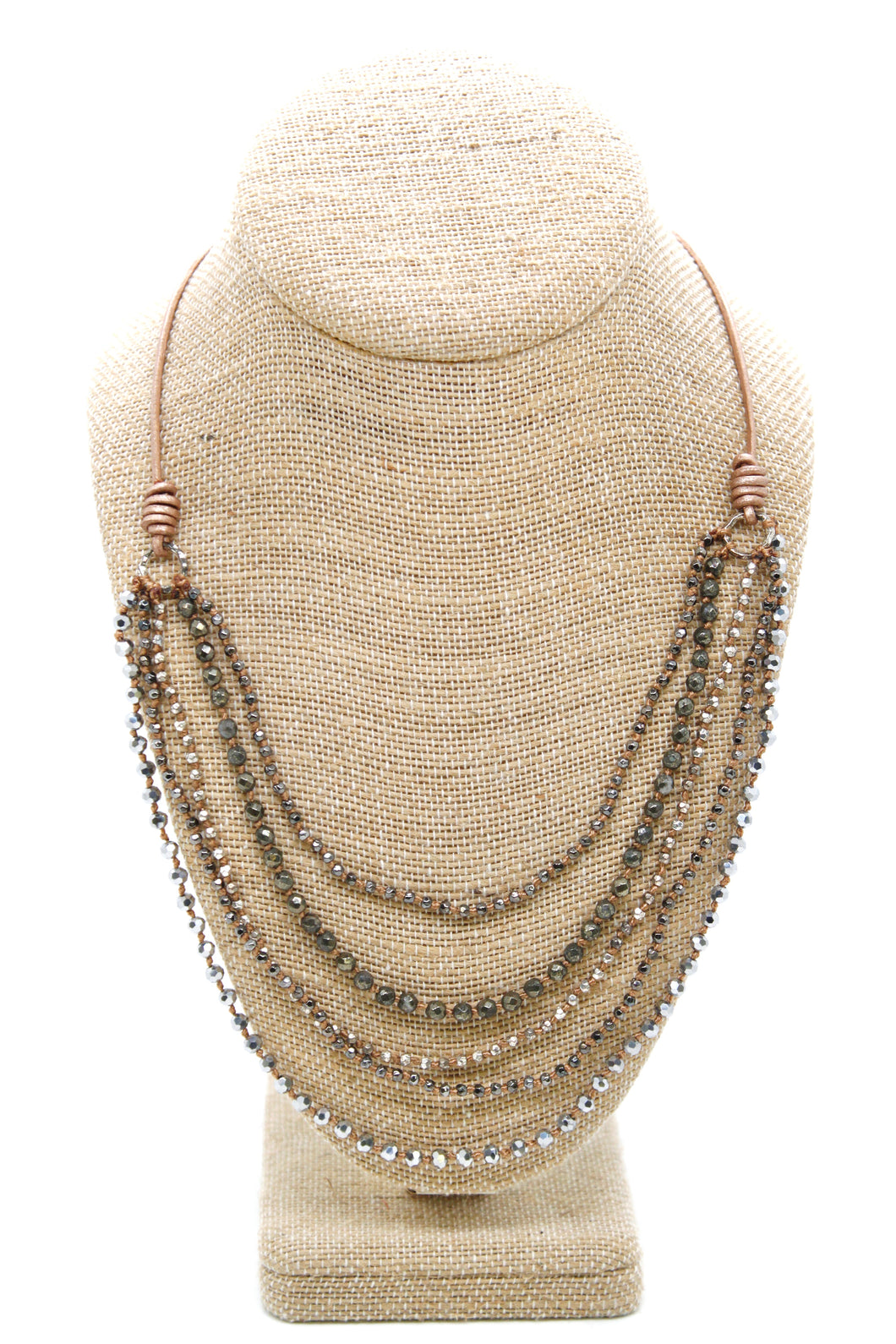 Semi Precious Stone Multi Strand Short Necklace - NLS-Precious