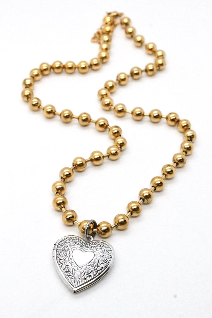 Single Gold Plate Ball Chain Necklace with Heart Locket N2-S063-1g -The Classics Collection-