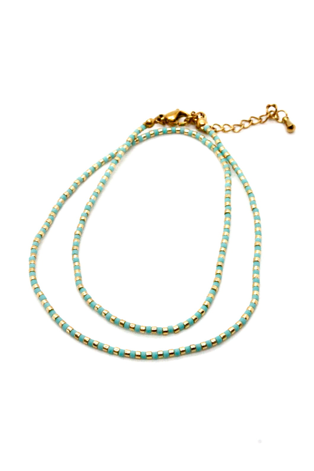 Gold and Turquoise Miyuki Seed Bead Necklace  -French Flair Collection-