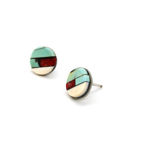 Genuine American Indian Turquoise and Coral Navajo Stud Earrings