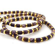 Load image into Gallery viewer, Purple and Gold Stretch Stone Bracelet -Stone Collection-
