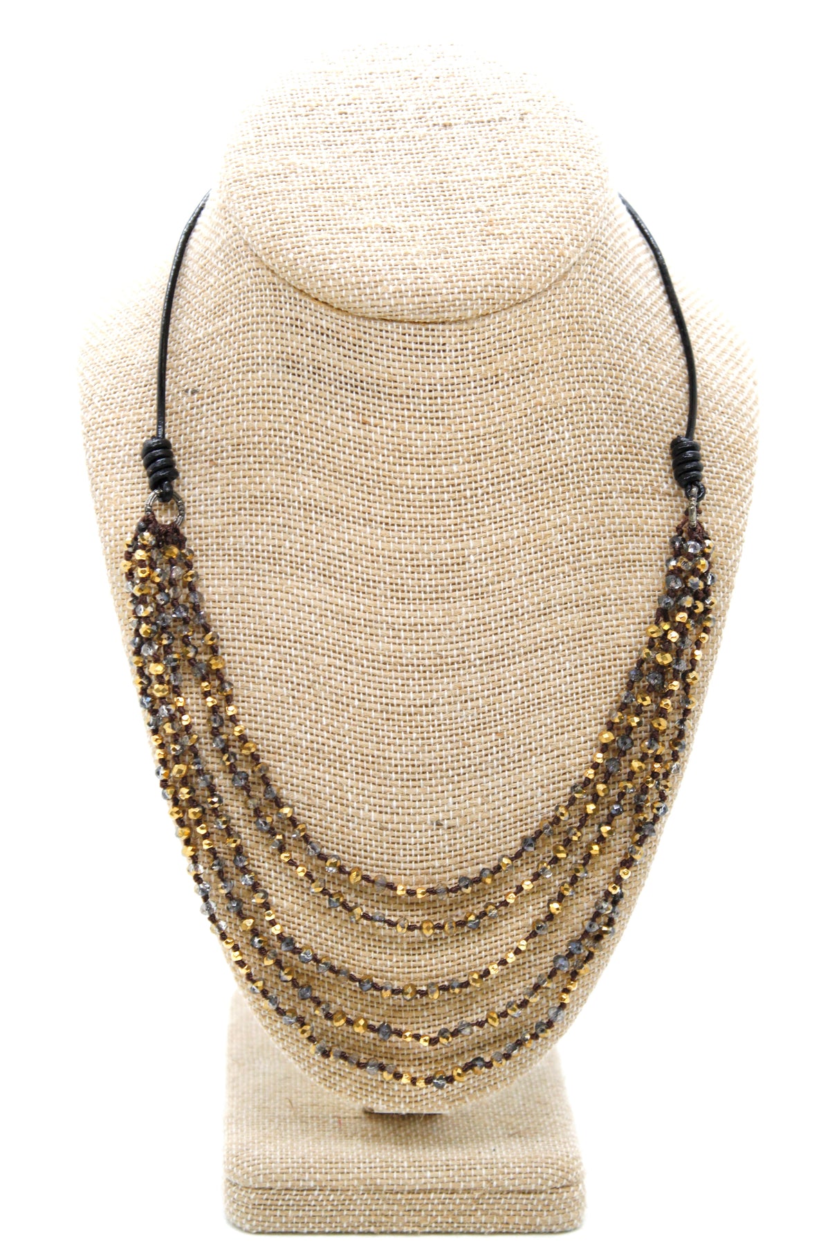 Semi Precious Stone Multi Strand Short Necklace - NLS-Gold