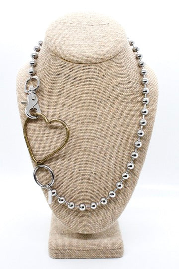 Brass Heart Outline Convertible Silver Chain Necklace