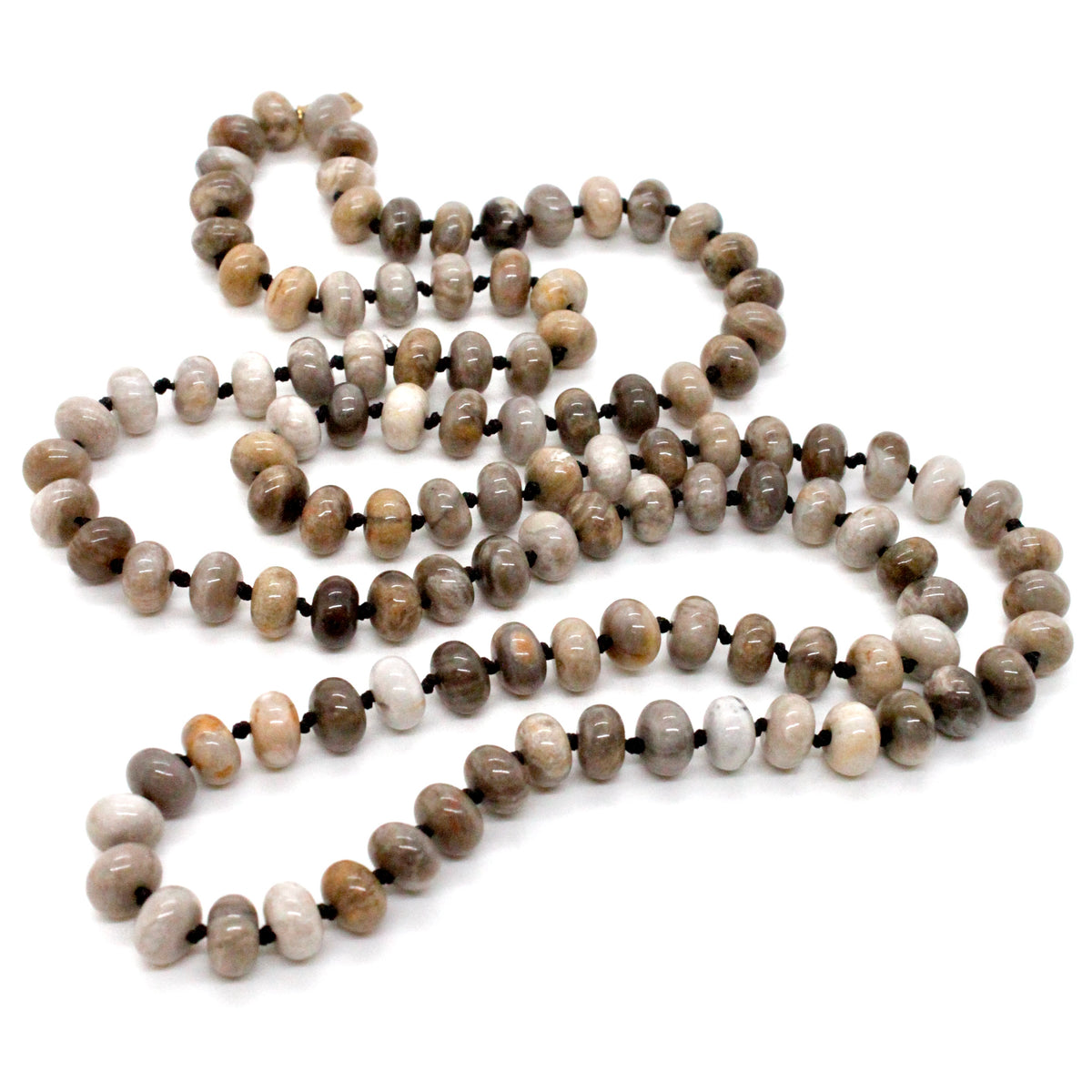 Hand-Knotted Long Silver Leaf Jasper Bead Necklace - NL-SLJ