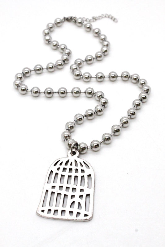 Single Silver Ball Chain Necklace with Silver Bird Cage N2-S885 -The Classics Collection-