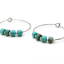 Load image into Gallery viewer, Natural Turquoise Silver Hoop Earrings E7-007S -Stone Collection-
