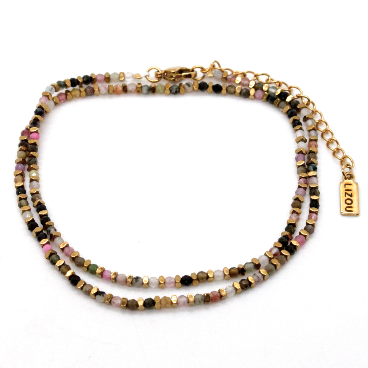 Mini Gold Nugget and Faceted Stone Single Strand Necklace - N2-2618