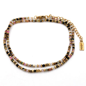 Mini Gold Nugget and Faceted Stone Single Strand Necklace - N2-2618