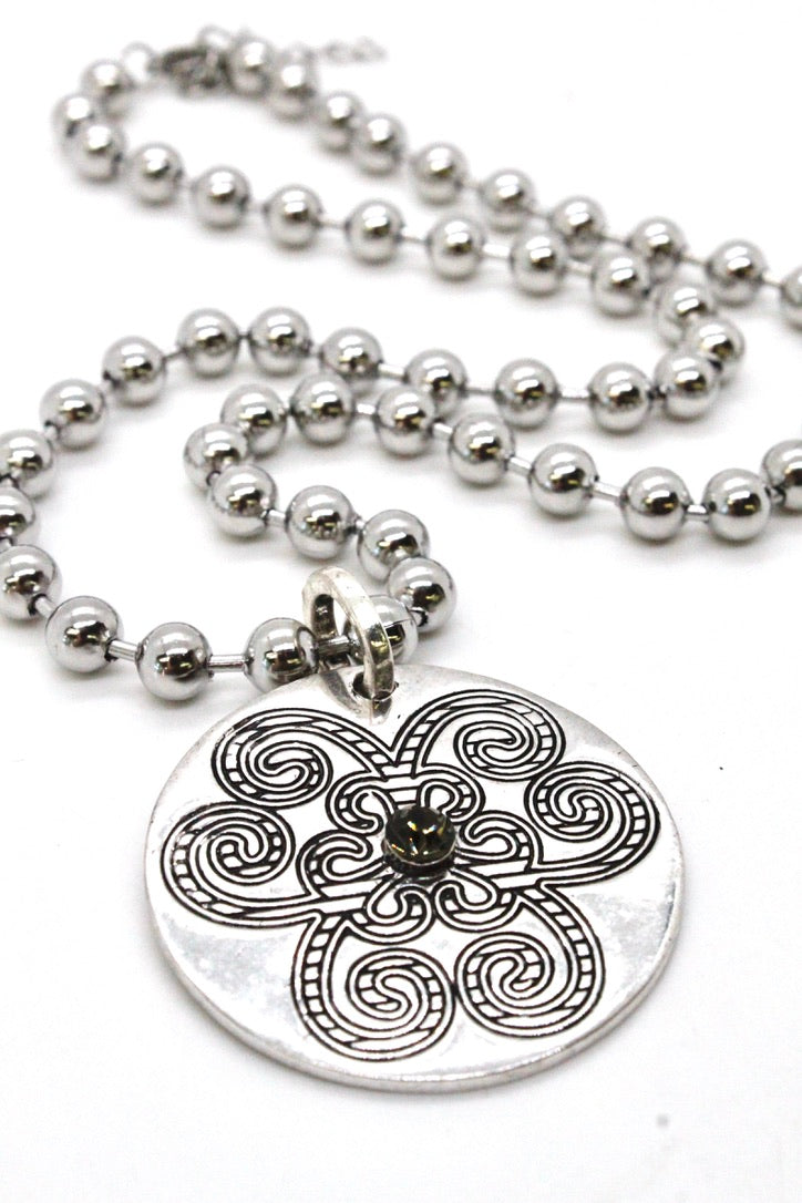 Single Silver Ball Chain Necklace with Disc Charm N2-S065 -The Classics Collection-