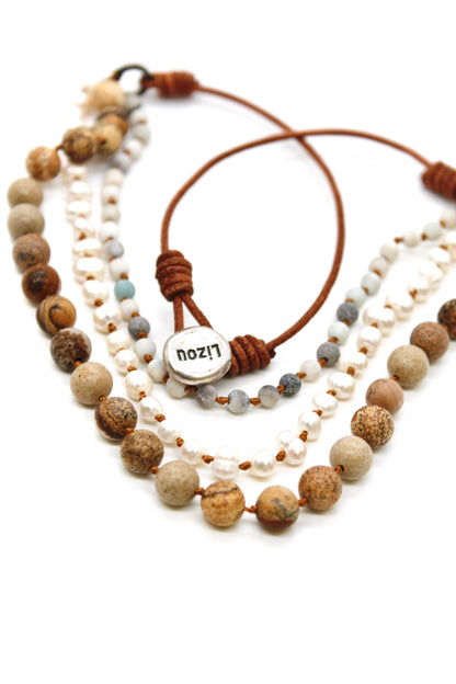 Semi Precious Stone Multi Strand Short Necklace - N4-006