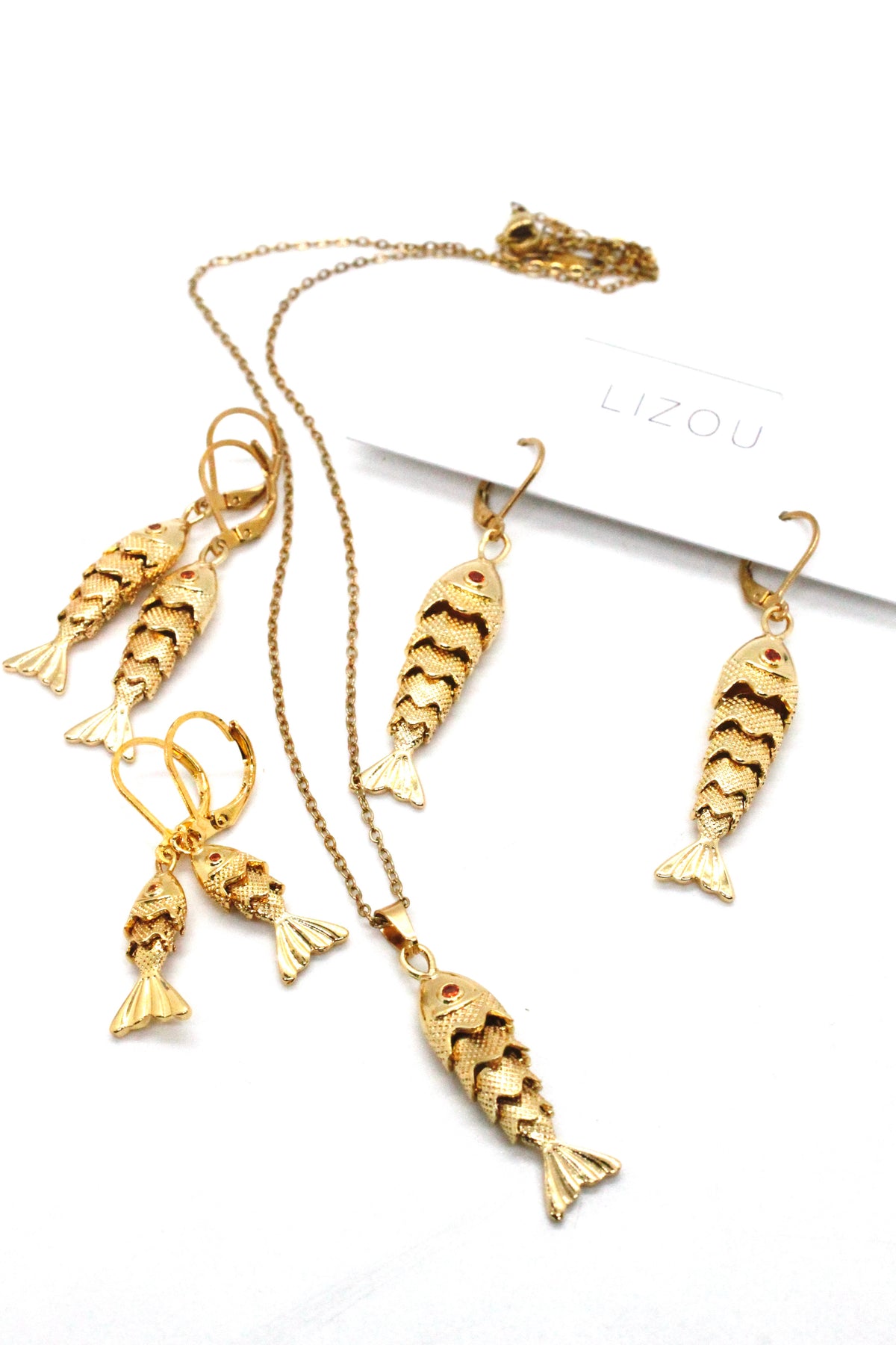 Delicate Articulated Gold Fish Necklace - N2-2564