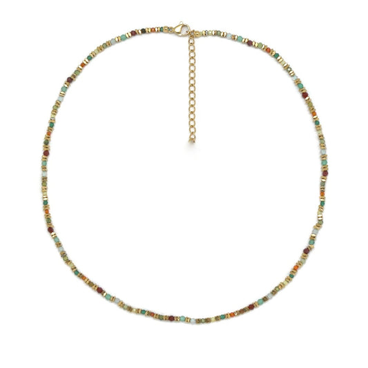 Short Beaded Gold and Semi Precious Stone Necklace