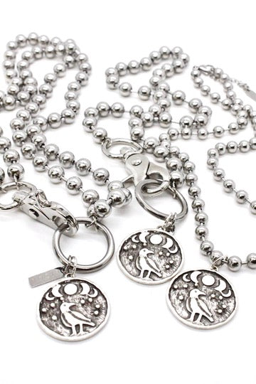 Bird and Moon Phases Pendant Convertible Silver Chain Necklace