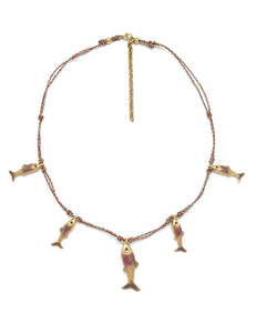 Five Enamel Gold Fish Necklace - N2-2571
