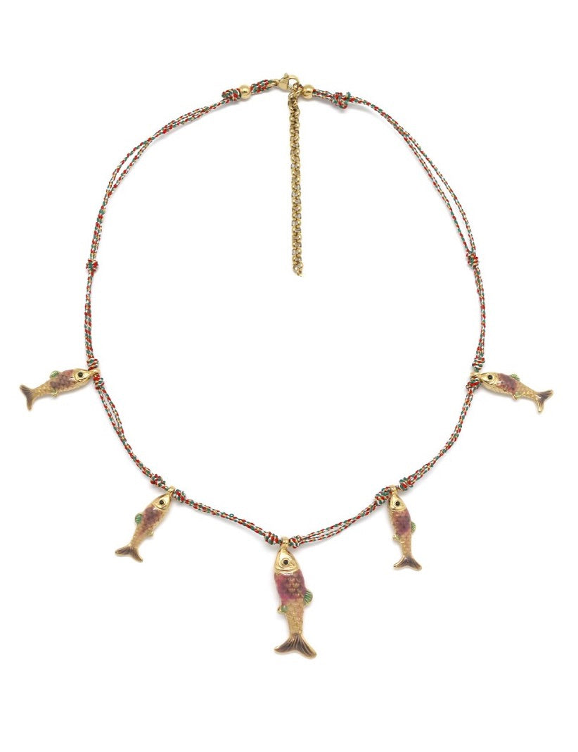 Five Enamel Gold Fish Necklace - N2-2571