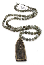 Load image into Gallery viewer, Long Labradorite Hand Knotted Necklace with Beautiful Buddha Charm -The Buddha Collection- NL-LB-105
