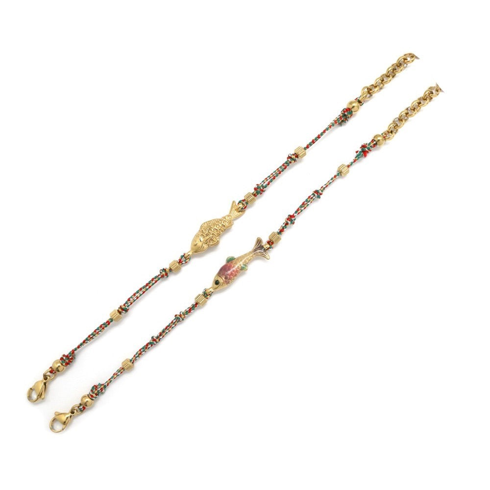 Mini Gold Fish Simple Cord Strand Bracelet - B4-015