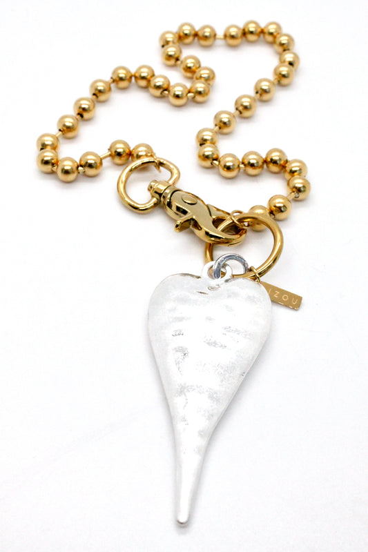 Extra Large Silver Heart Pendant Convertible Gold Chain Necklace