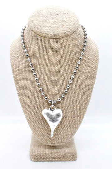 Heavy Silver  Heart Pendant Convertible Silver Chain Necklace