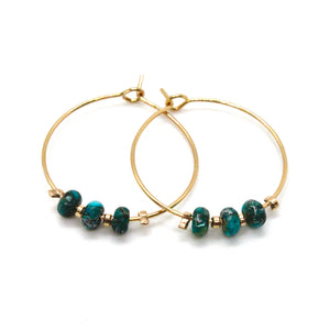 Turquoise Jasper Bead Hoop Earrings E7-013 -Stone Collection-