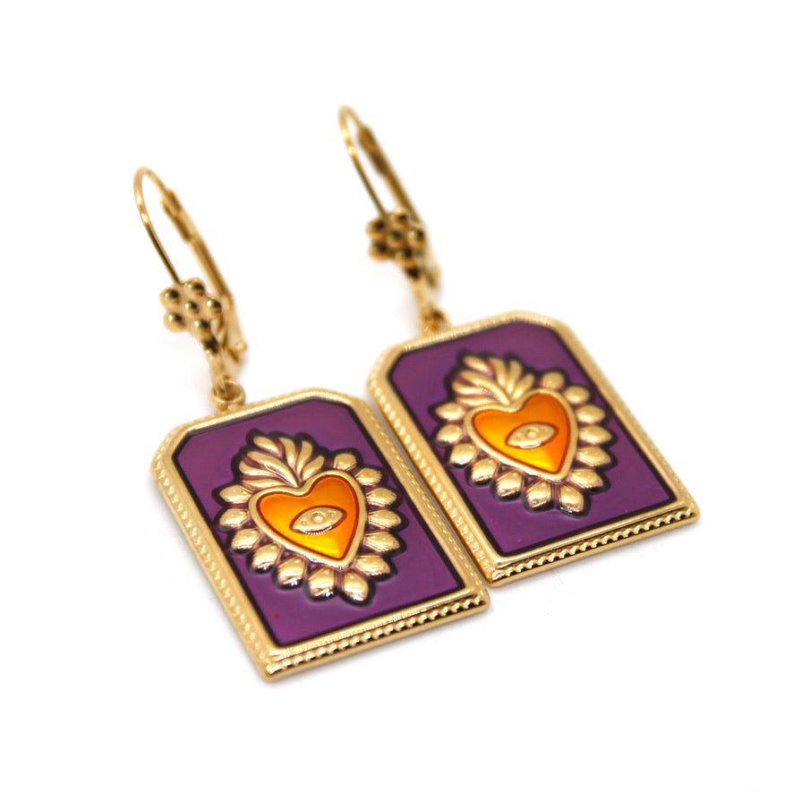 Flaming Heart Colorful Enamel Earrings - E9-103