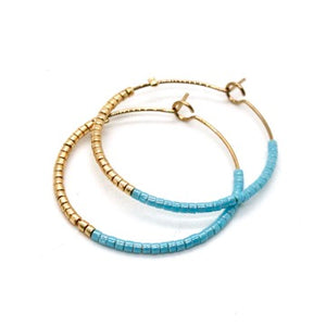 Light Blue and Gold Miyuki Seed Bead Earrings E8-039