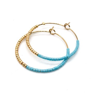 Light Blue and Gold Miyuki Seed Bead Earrings E8-039