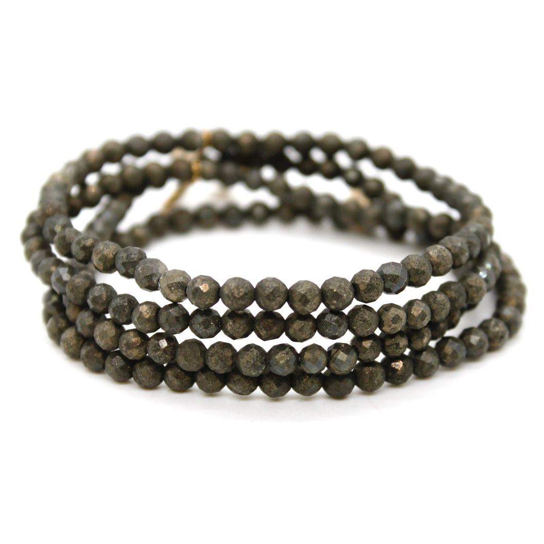 Faceted Pyrite 4mm Stretch Bracelet - B7-020