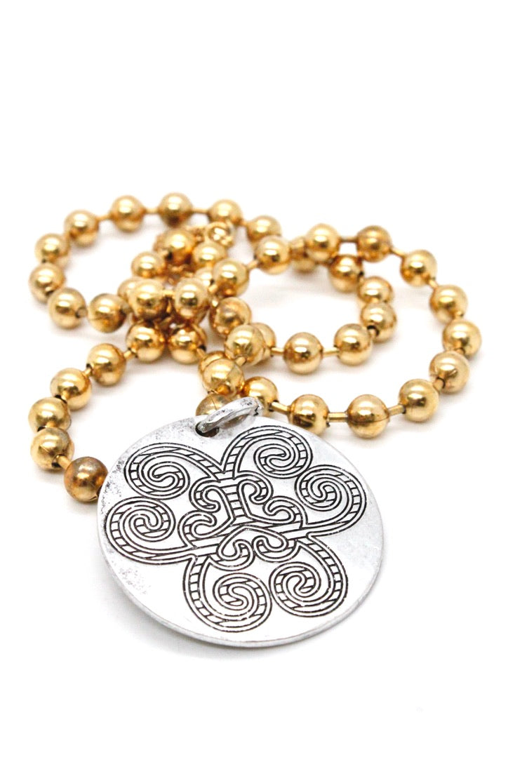 Single Gold Plate Ball Chain Necklace with Large Disc Charm N2-S065g -The Classics Collection-