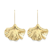 Load image into Gallery viewer, Large Gold Gingko Leaf Dangle Earrings - E4-299
