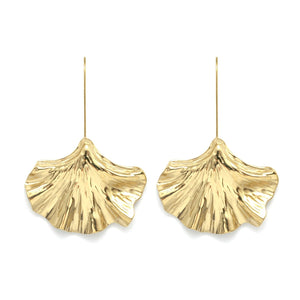 Large Gold Gingko Leaf Dangle Earrings - E4-299