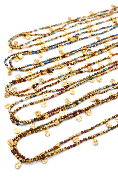 Multi Stone Mix and Mini Gold Coin Wrap Necklace - N2-2617D
