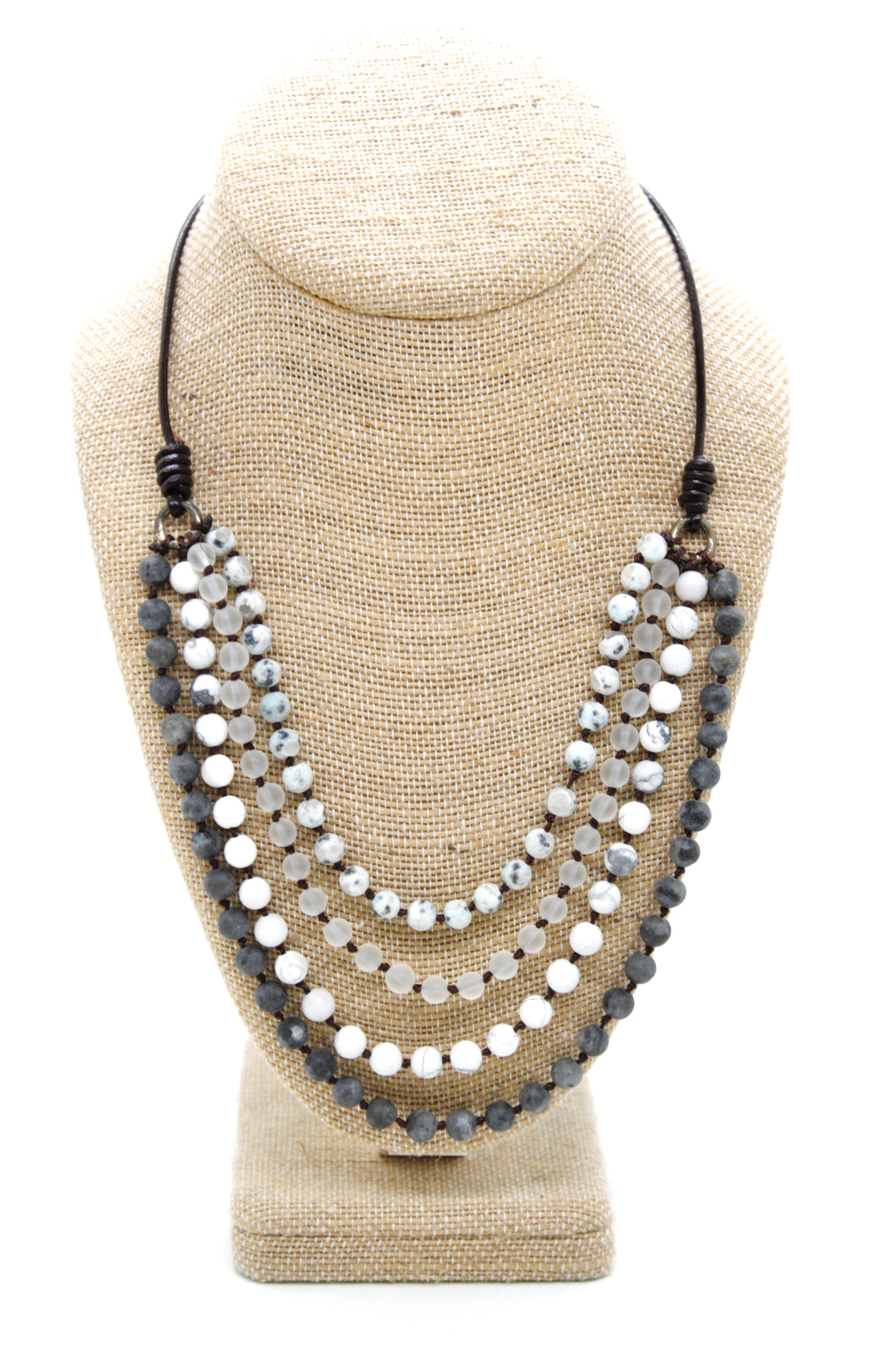 Semi Precious Stone Multi Strand Short Necklace - NLS-M35