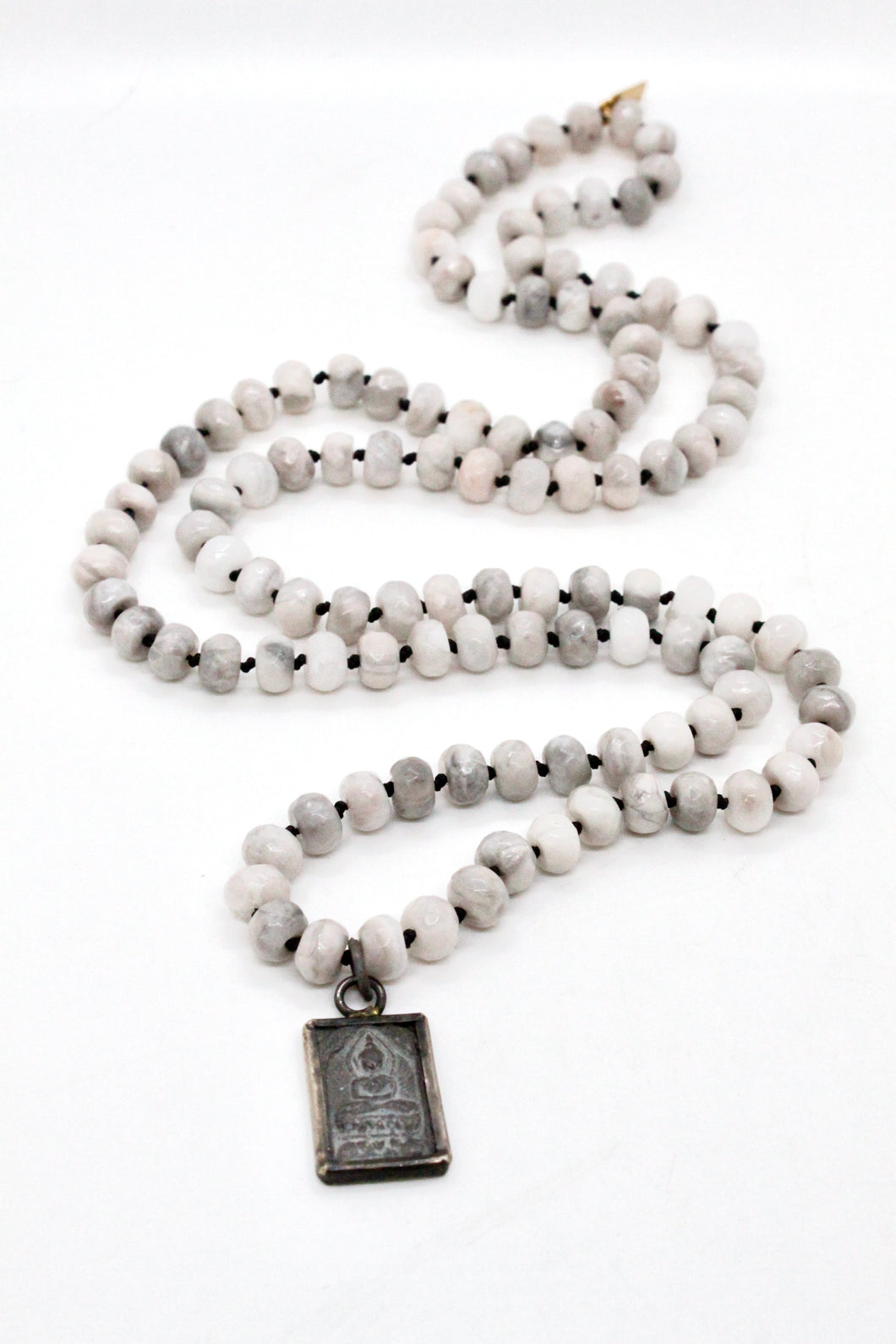 White Lace Agate Buddha Necklace -Buddha Collection-