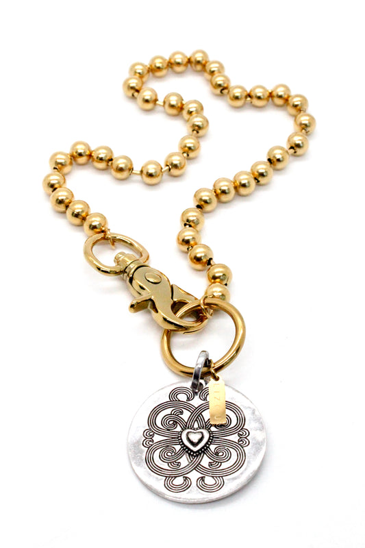 Heart Design Disc Single Gold Chain Claw Clasp