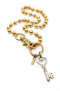 Single Gold Ball Chain Necklace with Silver Key