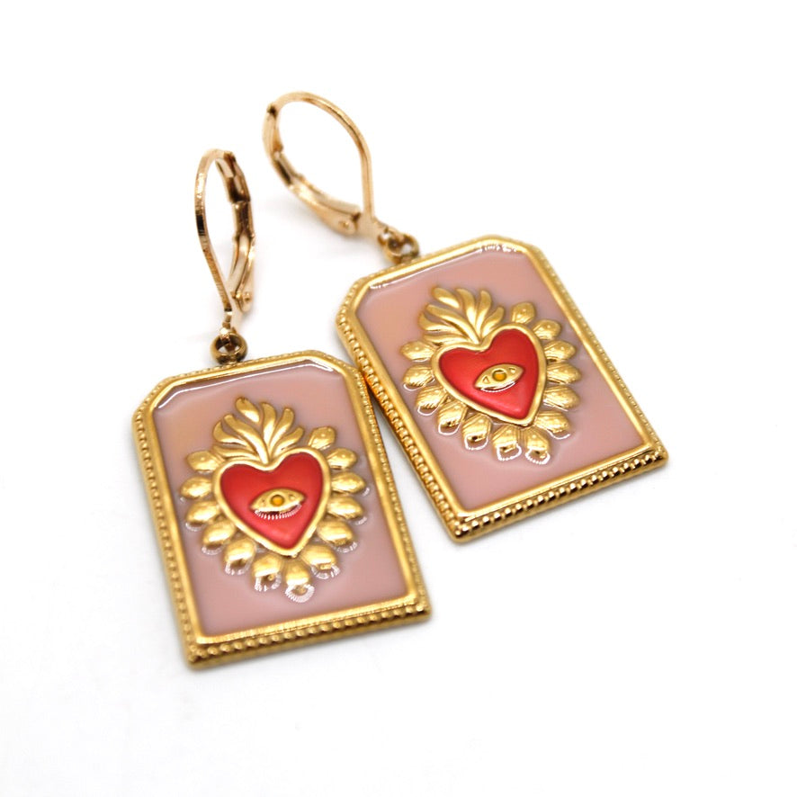 Flaming Heart Colorful Enamel Earrings - E9-103